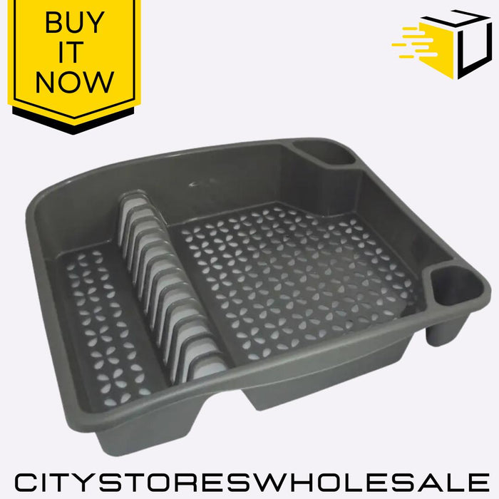 Large Dish Drainer Silver Durable Kitchen Sink Organiser Drip Tray Whitefurze