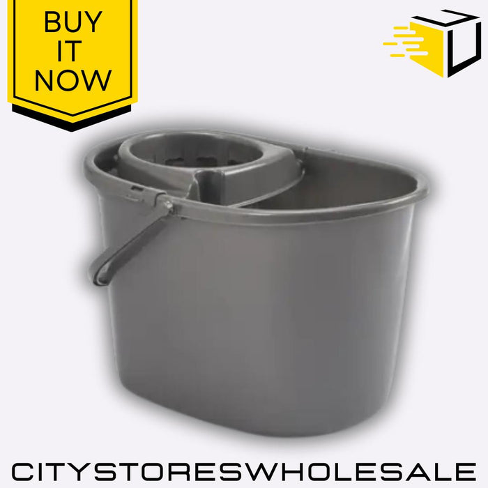 Silver Deluxe Mop Bucket 15L Durable Cleaning Bucket With Wringer Whitefurze