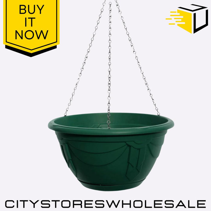 Venetian 32cm Hanging Basket Planter Forest Green Durable & Stylish Whitefurze