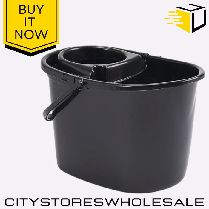 14L Value Mop Bucket Black Durable Plastic With Handle For Easy Clean Whitefurze