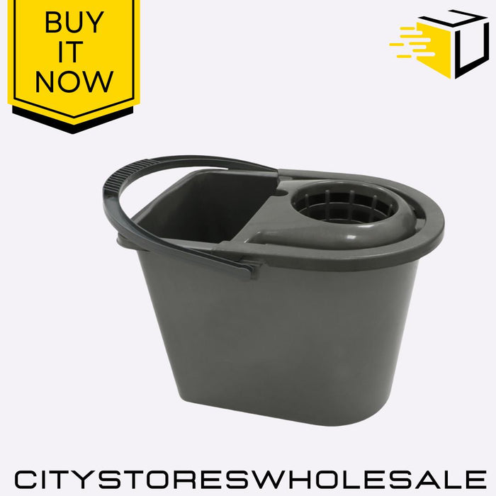 14L Value Mop Bucket Black Durable Plastic With Handle For Easy Clean Whitefurze
