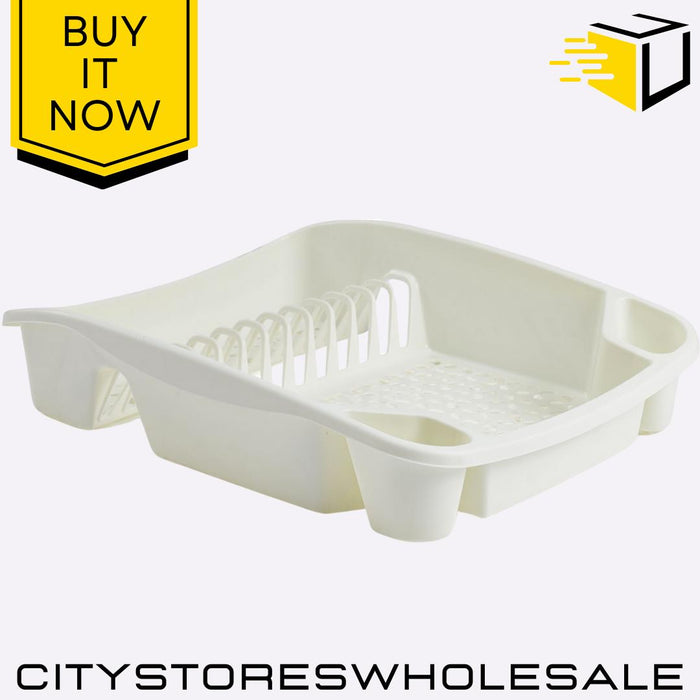 Large Dish Drainer Cream Draining Rack For Kitchen Sink Drying Tray Whitefurze