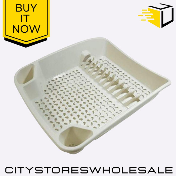 Large Dish Drainer Cream Draining Rack For Kitchen Sink Drying Tray Whitefurze