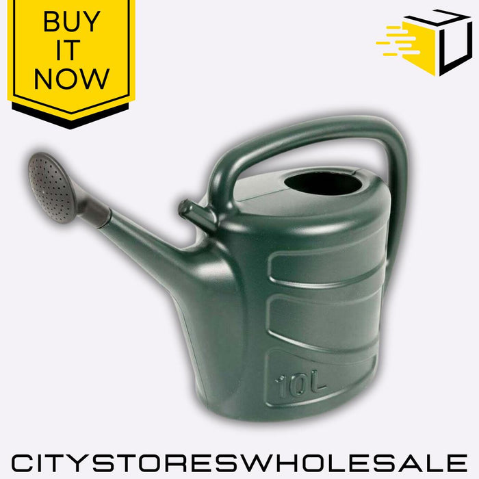 Green Watering Can 10L Durable & Lightweight With Easy Pour Spout Whitefurze