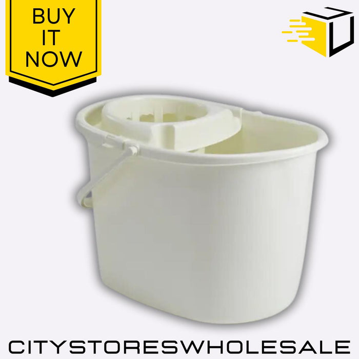 Cream Deluxe Mop Bucket 15L Durable Cleaning Bucket With Wringer Whitefurze
