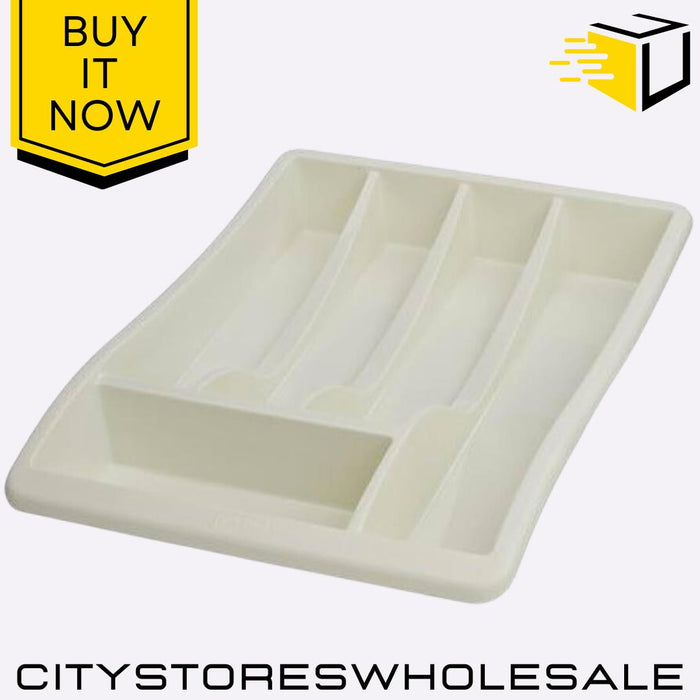 Cream Cutlery Tray Durable Kitchen Drawer Organizer Storage Divide Whitefurze