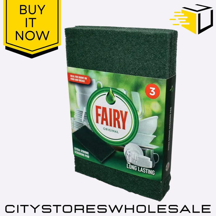 Extra Strong Scouring Pads Heavy Duty Cleaning Sponge Non-Scratch 3 Pack Fairy