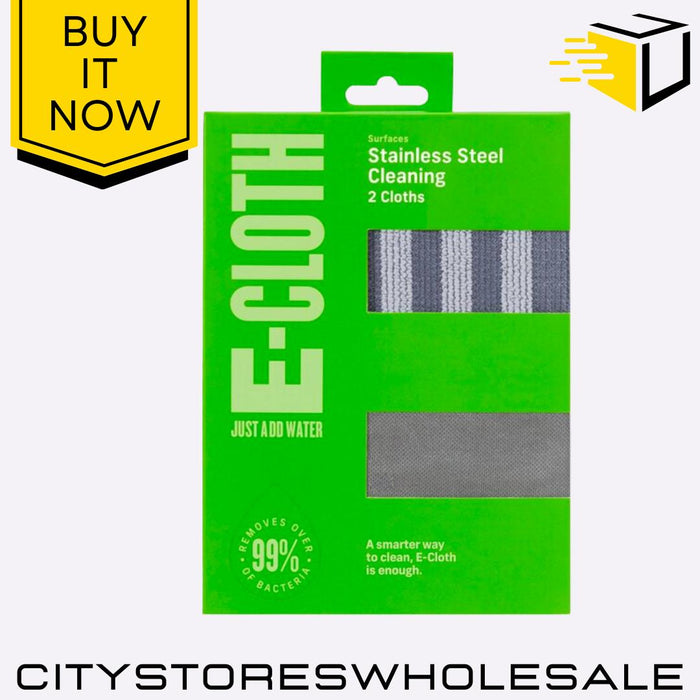 Stainless Steel Microfibre Cloths Clean & Polish Streak-Free 2 Pack E-Cloth