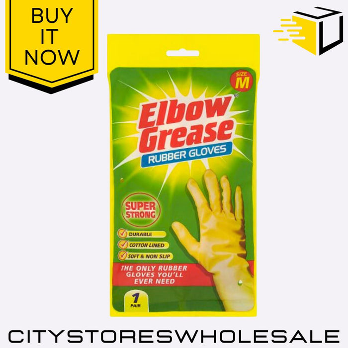 Rubber Gloves Super Strong Cotton Lined Durable Heavy Size Medium Elbow Grease