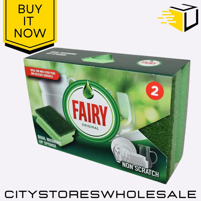 Green Dual Washing Up Sponge Durable Scrubber & Soft Sponge Cleaner 2pk Fairy