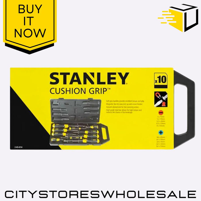 Cushion Grip Screwdriver Set 10pc Flared Pozi Durable Hand Tool Kit Stanley