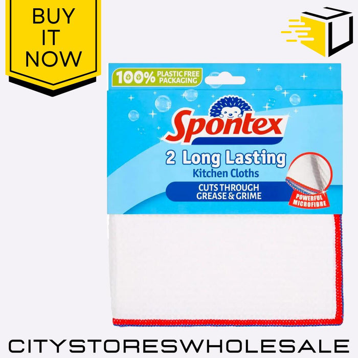 Long Lasting Kitchen Cloths Durable, Absorbent, Reusable Cleaning 2pk Spontex