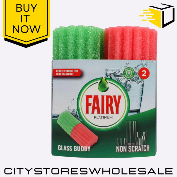 Non Scratch Glass Buddy Sponge Gentle Glass Cleaner & Scrubber 2 Pack Fairy