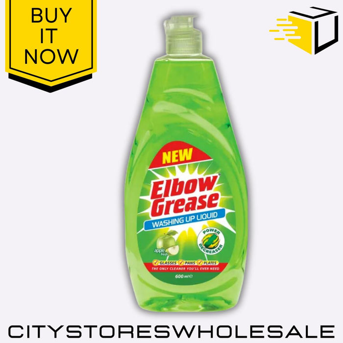 Washing Up Liquid Apple Fresh Scent Powerful Degreaser 600ml Elbow Grease