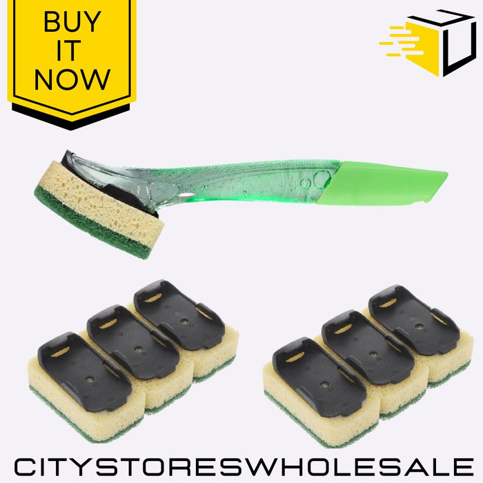 Washing Up Sponge Handle + 6 Refill Sponges Bonus Pack Easy Clean Dishmatic