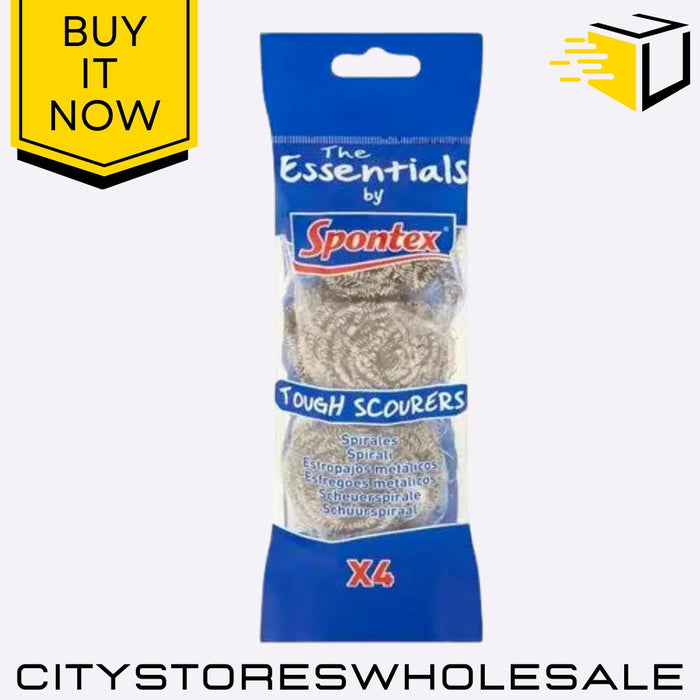 Essential Tough Scourer 4pcs Durable Kitchen Scrub Pads For Heavy Duty Spontex