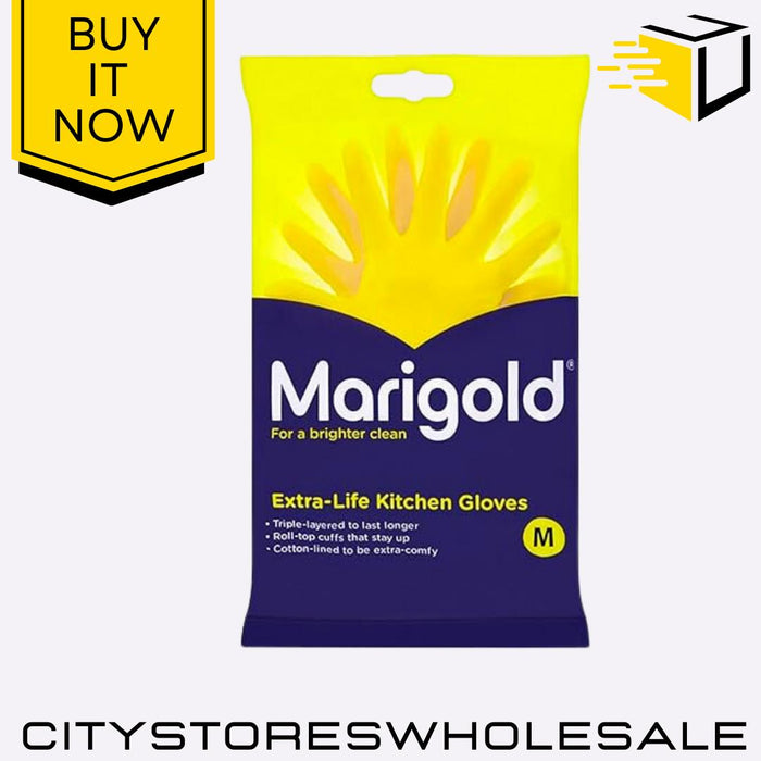 Medium Kitchen Gloves Extra Life Durable Rubber Household Cleaning Marigold