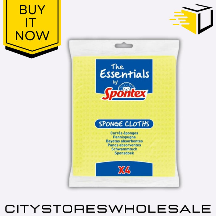 Essential Sponge Cloths Super Absorbent, Multi-purpose Clean Pack of 4 Spontex