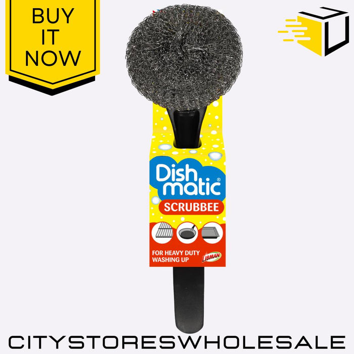 Heavy Duty Steel Scrubber With Handle Durable Cleaning Tool Easy Grip Dishmatic