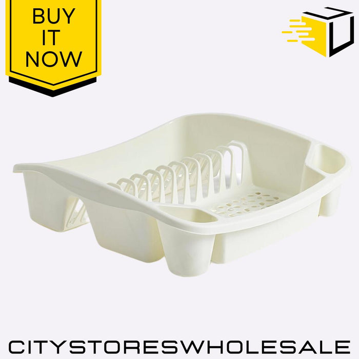 Small Dish Drainer Cream Sturdy Plastic Drying Rack For Kitchen Whitefurze