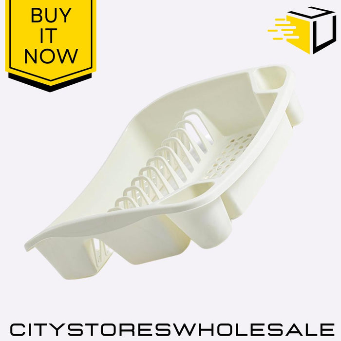 Small Dish Drainer Cream Sturdy Plastic Drying Rack For Kitchen Whitefurze