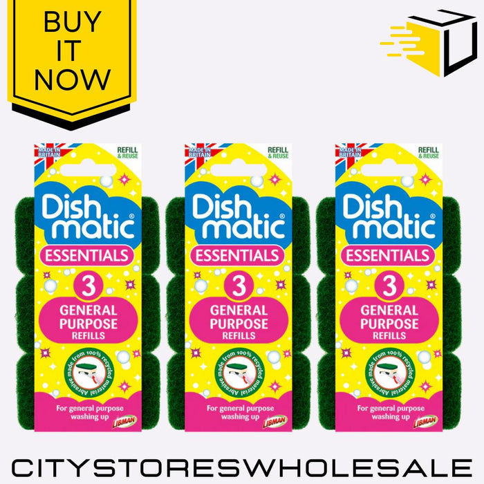 X3 General Purpose Green Refill Sponge Durable & Clean 9 Sponges Dishmatic