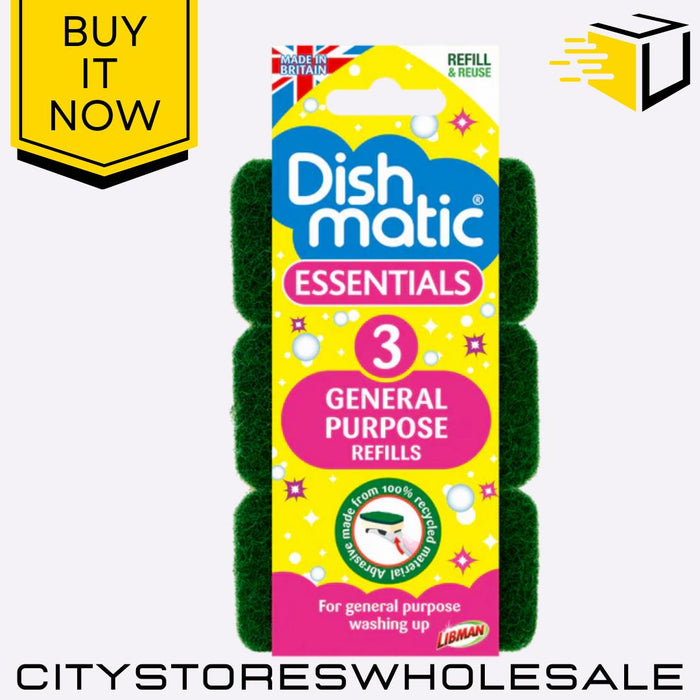X3 General Purpose Green Refill Sponge Durable & Clean 9 Sponges Dishmatic