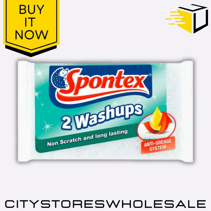 Non-Scratch Washups Sponge Scourers Gentle Yet Effective Cleaning 2pk Spontex
