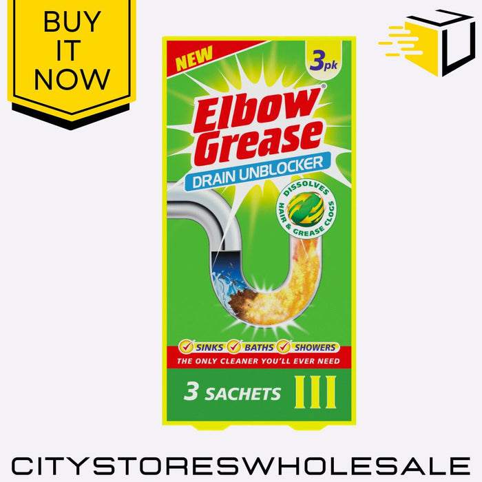 Drain Unblocker Sachets Pack of 3 Fast Acting Powerful Effective Elbow Grease