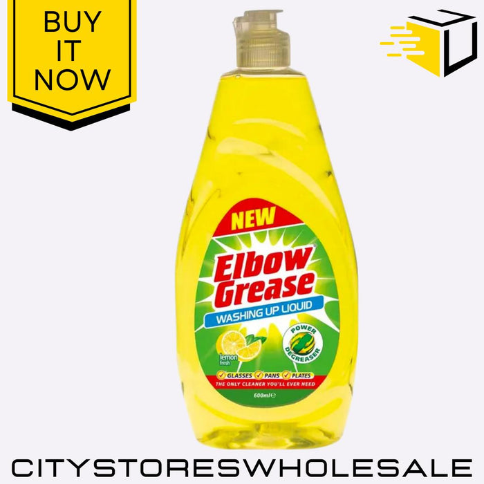Washing Up Liquid Lemon Fresh Scent Powerful Degreaser 600ml Elbow Grease