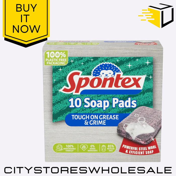 Soap Filled Pads Heavy Duty Cleaning Scourers For Tough Stains 10pk Spontex