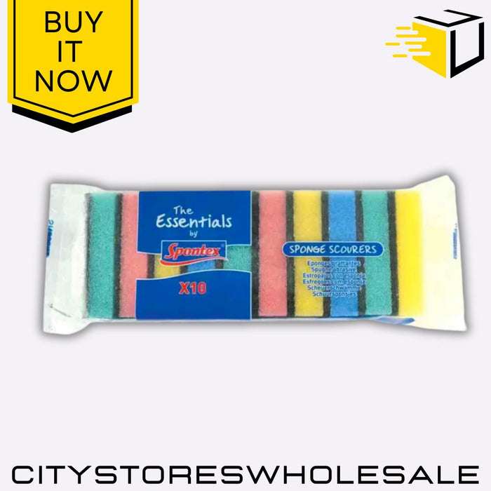Essential Sponge Scourers Multi-Use Scrubbers Kitchen & Cleaning 10 Pack Spontex