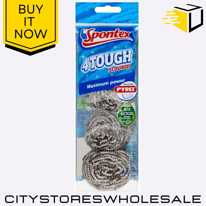 Tough Scourer 4 Pack Heavy Duty Cleaning Pads for Kitchen & Bathroom Spontex