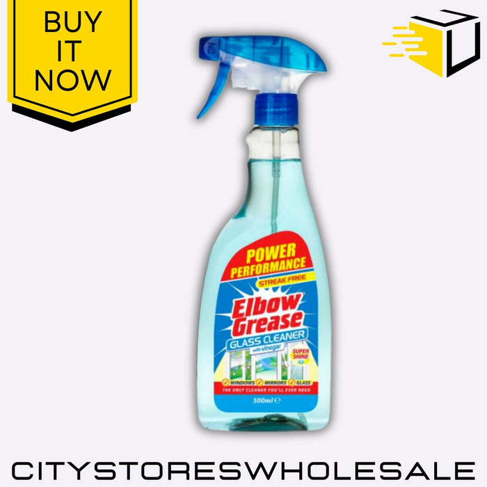 Glass Cleaner with Vinegar 500ml Streak-Free Shine, Powerful Clean Elbow Grease