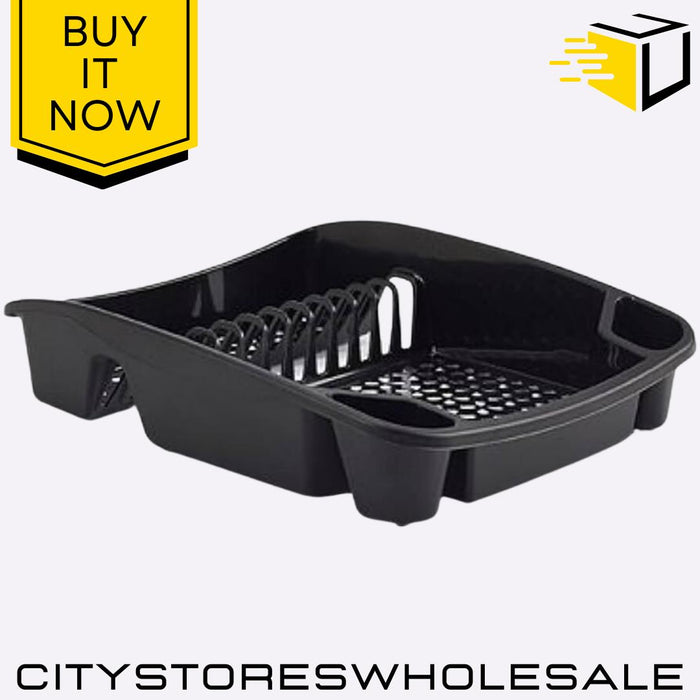 Large Dish Drainer Black, Sturdy Plastic Drying Rack For Kitchen Whitefurze