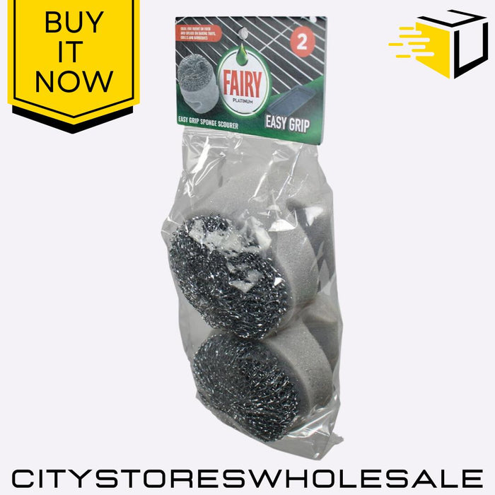 Easy Grip Sponge Scourer Non-Scratch Cleaning Pads Dishes & Surface 2pk Fairy