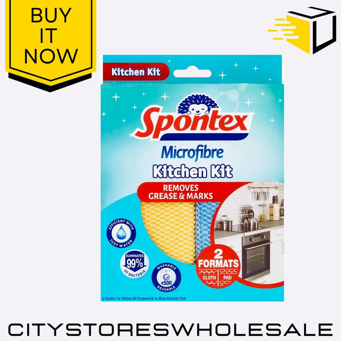 Microfibre Kitchen Cloths Kit Reusable & Absorbent Cleaning 2 Pack Spontex