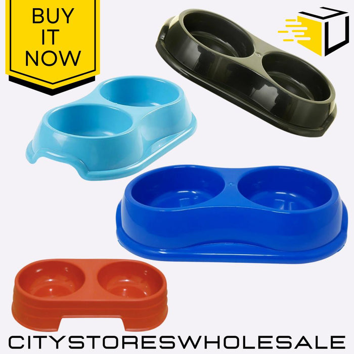 Assorted Round Pet Double Bowl 27cm Durable & Easy Clean Design Whitefurze