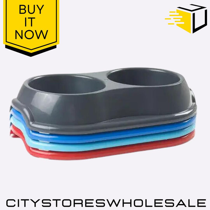 Assorted Round Pet Double Bowl 27cm Durable & Easy Clean Design Whitefurze