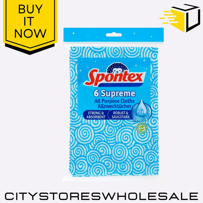 Supreme All Purpose Cloths 6 Pack Strong, Reusable, Multi-Surface Clean Spontex