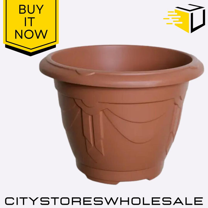 Round Venetian Planter 24cm Terracotta Indoor Outdoor Stylish Pot Whitefurze