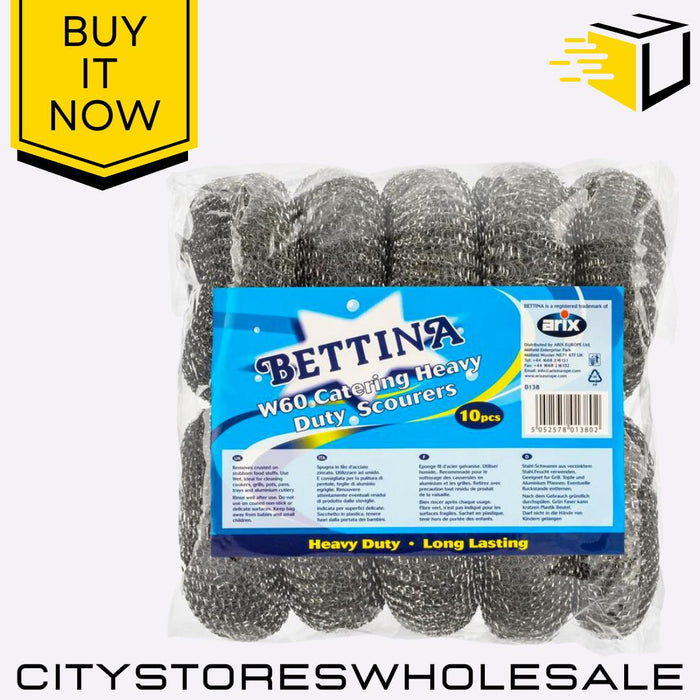 W60 Heavy Duty Metal Scourers Durable, Multi-Purpose Scrubbers 10 Pack Bettina