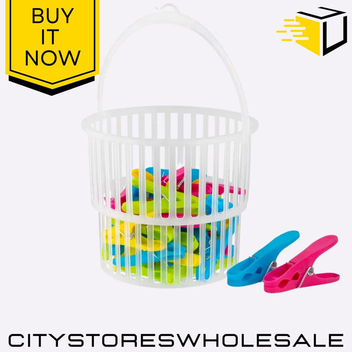 36 Laundry Pegs & Expanding Peg Basket Set Durable & Space-Saving Bettina