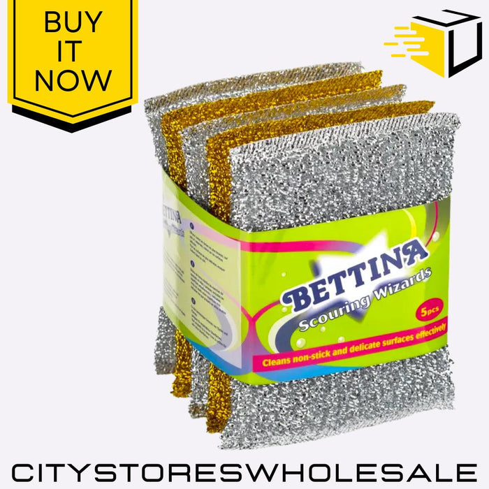 Silver & Gold Scouring Pads Non-Scratch Durable Cleaning Scrubber 5 Pack Bettina