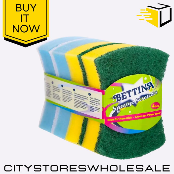 Butterfly Power Non-Stick Sponge Scourers Heavy Duty Kitchen Clean 4pk Bettina