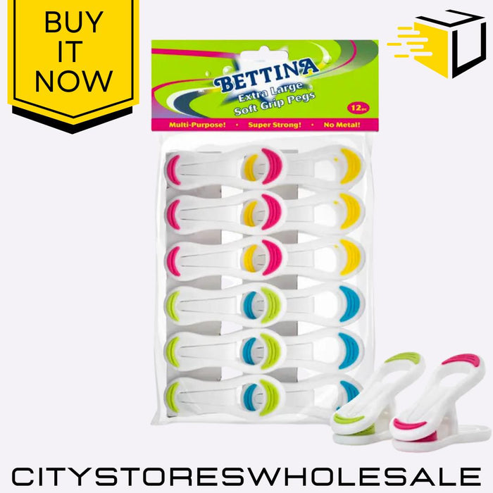 Extra Large Soft Grip Pegs Heavy Duty Non-Slip Laundry Clips 12 Pack Bettina