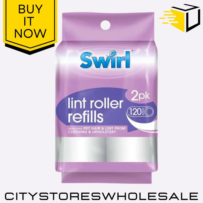 Lint Roller Refills Sticky Pet Hair Dust Clothes Cleaner 60 Sheets (2pk) Swirl