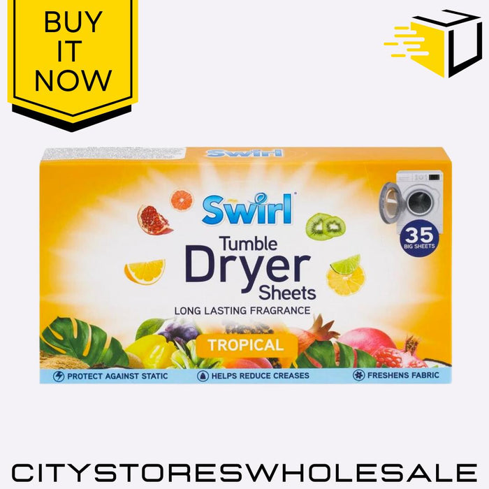 Laundry Sheets Tropical Easy Use, Fresh Scent, Eco-Friendly 35 Sheets Swirl