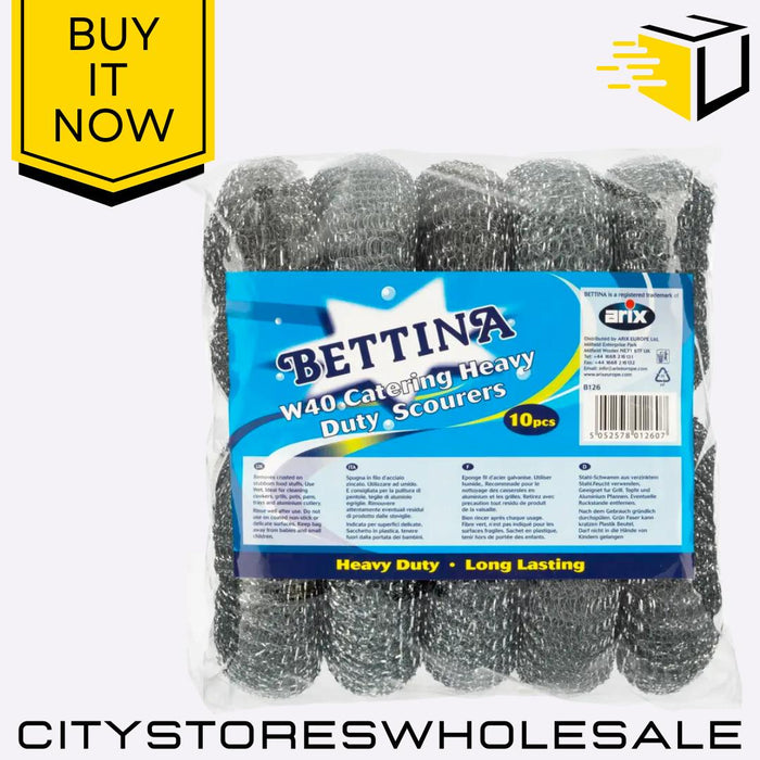 W40 Heavy Duty Metal Scourers Durable, Multi-Purpose Scrubbers 10 Pack Bettina
