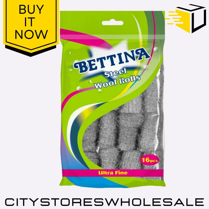 Steel Wool Rolls Heavy Duty Cleaning Pads for Kitchen & DIY Use 16pk Bettina
